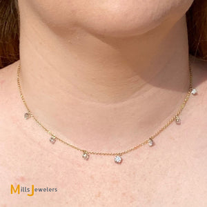 14K Yellow Gold Cleopatra 1.70ctw Dripping Diamond 7-Station 16-Inch Necklace