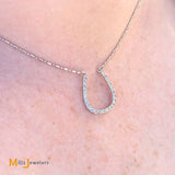 14K White Gold 0.22ctw Diamond Horseshoe Stationary Pendant Necklace