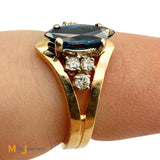 14K Yellow Gold 0.52ct Marquise Sapphire and 0.12ctw Diamond Cocktail Ring Size 4.75