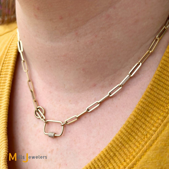 14K Yellow Gold Paperclip Chain 0.30ctw Diamond Clasp Necklace 18 Inch