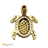 Signed 10K Two-tone Gold 0.58ctw Multicolor Diamond Turtle Pendant