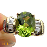 14k Yellow Gold 1.76ct Oval Peridot 0.24ctw Diamond Cocktail Ring Size 6.25