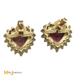 14K Yellow Gold 4.06ctw Heart Shaped Pink Tourmaline & 0.51ctw Diamond Stud Earrings