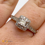 14K White Gold 0.55ctw Princess Cut Diamond Halo Engagement Ring Size 6.5