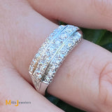 14K White Gold 1ctw 3-Row Diamond Band Ring Size 7.5