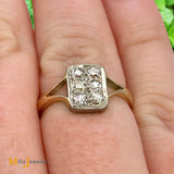 Antique 9K Yellow Gold 0.42ctw Diamond Rectangle Cluster Pave Ring Size 6