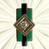 Vintage Art Deco 14k White Gold 0.02ct Diamond, Rock Crystal, and Enamel Pendant