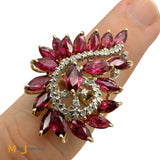 14k Yellow Gold 4.5ctw Ruby and 0.175ctw Diamond Spiral Cocktail Ring Size 9