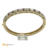 14K Yellow Gold 3.80ctw Round Brilliant Diamond 0.44ctw Ruby Bangle Bracelet
