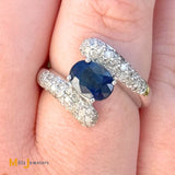 14k White Gold 1.54ct Blue Sapphire and 0.84ctw Diamond Cocktail Bypass Ring Size 6.5