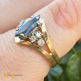 14K Yellow Gold 0.52ct Marquise Sapphire and 0.12ctw Diamond Cocktail Ring Size 4.75