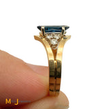 14K Yellow Gold 0.52ct Marquise Sapphire and 0.12ctw Diamond Cocktail Ring Size 4.75