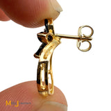 18k Yellow Gold 1.2ctw Blue Sapphire Flower and 0.12ctw Diamond Loop Earrings