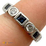 Vintage Platinum 0.64ctw Sapphire and 0.48ctw Diamond Eternity Ring Size 6
