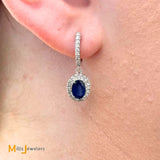 CJ Charles 14K White Gold 1.56ctw Sapphire and 0.27ctw Diamond Dangle Huggie Earrings
