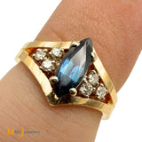14K Yellow Gold 0.52ct Marquise Sapphire and 0.12ctw Diamond Cocktail Ring Size 4.75