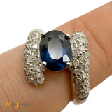 14k White Gold 1.54ct Blue Sapphire and 0.84ctw Diamond Cocktail Bypass Ring Size 6.5