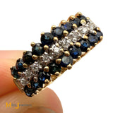 Vintage 14k Yellow Gold 0.9ctw Blue Sapphire and 0.135ctw Diamond Cluster Cathedral Ring Size 4.75
