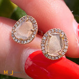 14K Rose Gold 0.35ctw Diamond Slice and Round Brilliant Diamond Stud Earrings