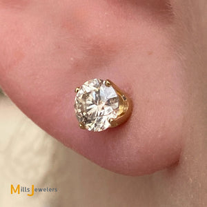 14K Yellow Gold 0.55ct Single Round Brilliant Diamond Solitaire Stud Earring
