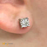 Signed SK 14K White Gold 0.80ctw Diamond Post Screwback Earrings