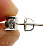 Signed SK 14K White Gold 0.80ctw Diamond Post Screwback Earrings