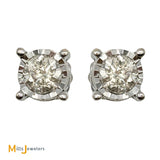 Signed SK 14K White Gold 0.80ctw Diamond Post Screwback Earrings