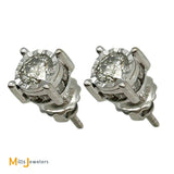 Signed SK 14K White Gold 0.80ctw Diamond Post Screwback Earrings