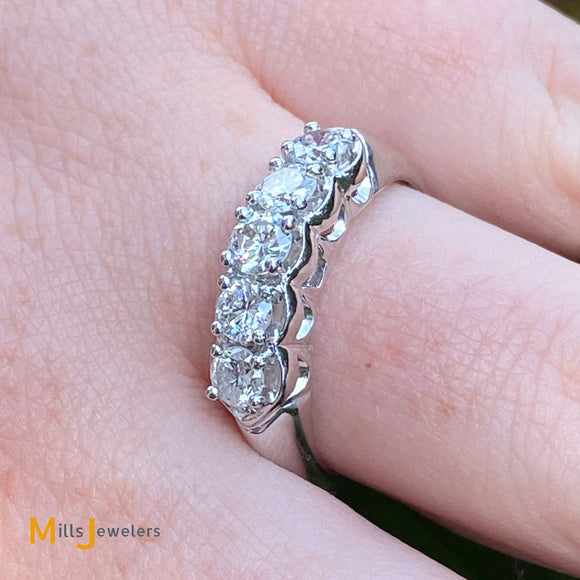 14K White Gold Round Brilliant 1ctw Natural Diamond Band Ring Size 5.75