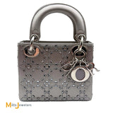 Dior Mini Lady Dior Gray Strass Satin Cannage Crossbody Bag