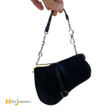 Vintage Christian Dior Satin Frame Mini Saddle Clutch Handbag Black 2002