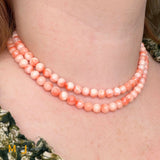 14K Yellow Gold Double-Strand Pink Coral Bead Necklace 16"