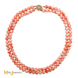 14K Yellow Gold Double-Strand Pink Coral Bead Necklace 16"