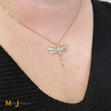 10K Two-Tone Gold 1.27ctw Diamond Cluster Dragonfly Pendant
