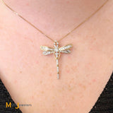 10K Two-Tone Gold 1.27ctw Diamond Cluster Dragonfly Pendant