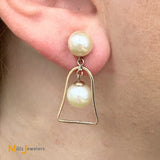 10K Yellow Gold Pearl Bell Dangle Earrings