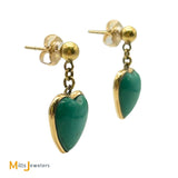 14K Yellow Gold Green Turquoise Dangle Heart Earrings
