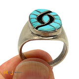 Signed EB Zuni Sterling Silver 925 Turquoise Hummingbird Ring