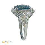 14K White Gold EFFY 12.30ct London Blue Topaz 1.20ctw Diamond Halo Cocktail Ring Size 9.5