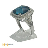14K White Gold EFFY 12.30ct London Blue Topaz 1.20ctw Diamond Halo Cocktail Ring Size 9.5