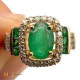 14K Yellow Gold 0.73ctw Emerald 0.17ctw Round Brilliant Diamond Cocktail Ring Size 7.25
