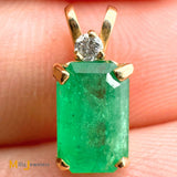 Signed 14K Yellow Gold 0.78ct Emerald and 0.025ct Diamond Slide Pendant