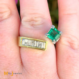 18K Yellow White Gold 0.48ct Colombian Emerald 1.92cts Diamond Bypass Ring Size 7