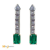 14K Yellow White Two-Tone Gold 2.06cts Colombian Emerald and 0.36ctw Diamond Dangle Earrings