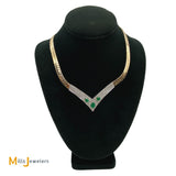 14K Yellow Gold 2.73cts Emerald 4.56cts Diamond Herringbone Necklace