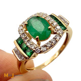 14K Yellow Gold 0.73ctw Emerald 0.17ctw Round Brilliant Diamond Cocktail Ring Size 7.25