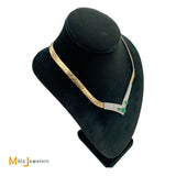 14K Yellow Gold 2.73cts Emerald 4.56cts Diamond Herringbone Necklace