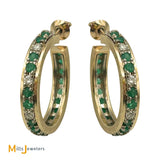 14k Yellow Gold 0.32ctw Diamond and 1.20ctw Emerald Hoop Earrings