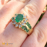 14K Yellow Gold 1.13cw Emerald and 0.24ctw Diamond Cocktail Halo Ring Size 6.75