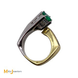 18K Yellow White Gold 0.48ct Colombian Emerald 1.92cts Diamond Bypass Ring Size 7